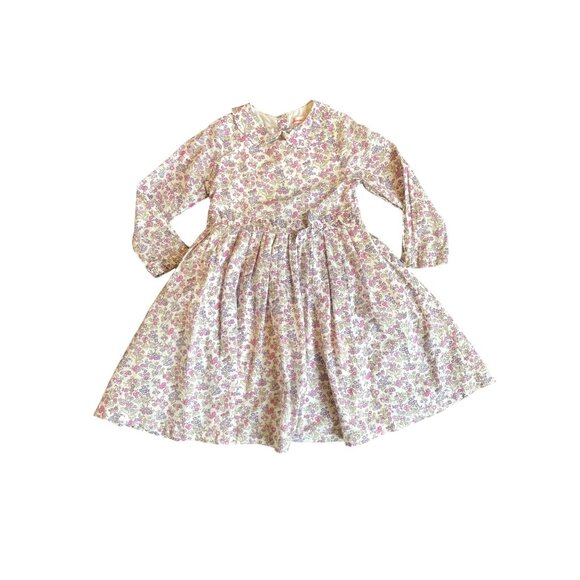 Jeanine Johnsen Dress Vintage Girls 4 100% Cotton Floral Bow Detail Pleated Slee - Picture 1 of 10